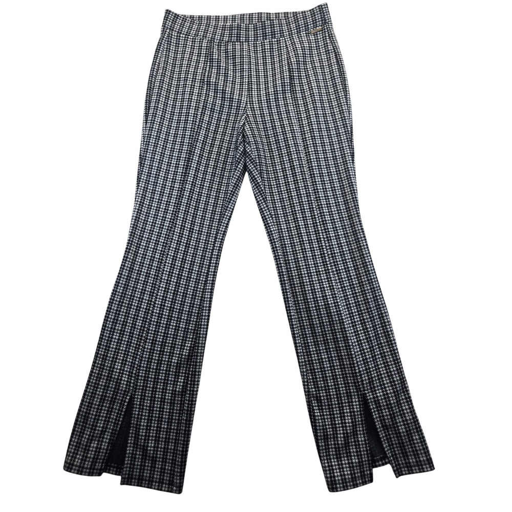 Michael Kors Pants Womens L Black White Houndstooth Flare Front Slit QF530WFJY4